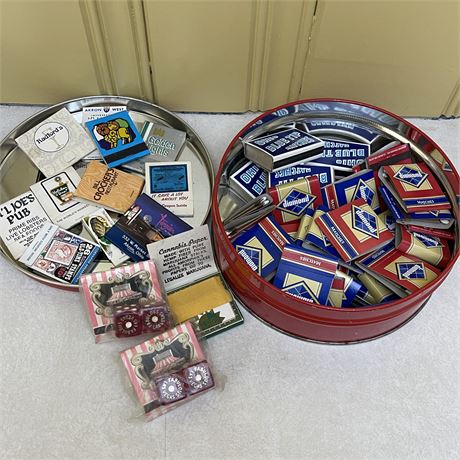 (2) Vegas Circus Circus Sealed Matches & Dice Sets w/ Array of Matchbooks in Tin
