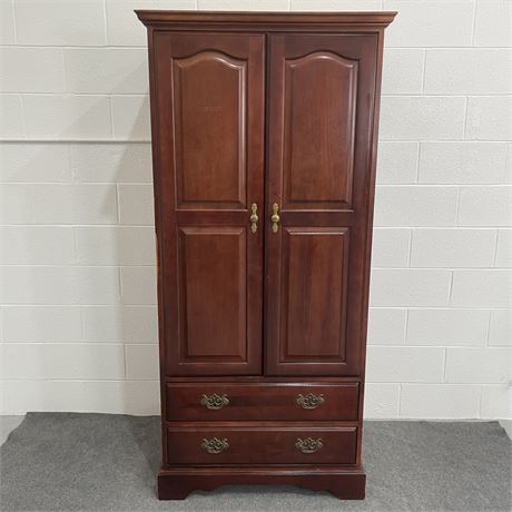Vintage Solid Wood Armoire with Clothing Rod and 2 Drawers by Akin Industries
