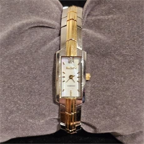 Elgin Vtg. Diamond, Gold & Silver Tone Ladies Watch