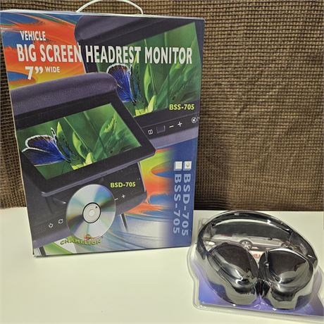 7" Big Screen Headrest Monitor/DVD Player w/Wireless Headset -NIB 2 of 2