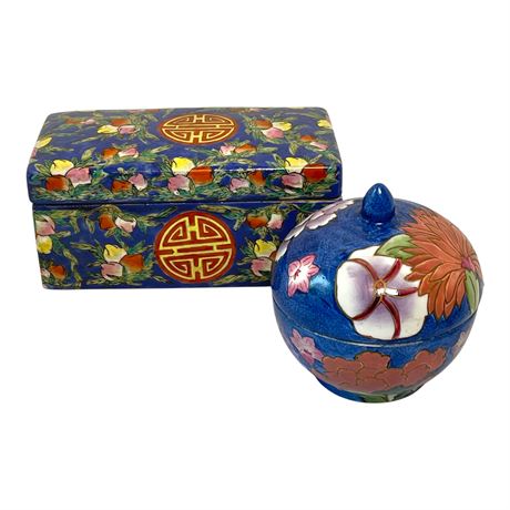 Vtg Ceramic Lidded Tea Container and Round Asian Ginger Jar