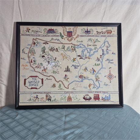 Vtg Embroidered Map of U.S.