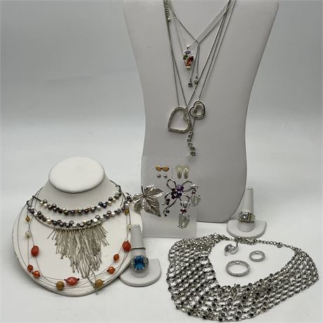 Silver Toned Costume Jewelry Grouping