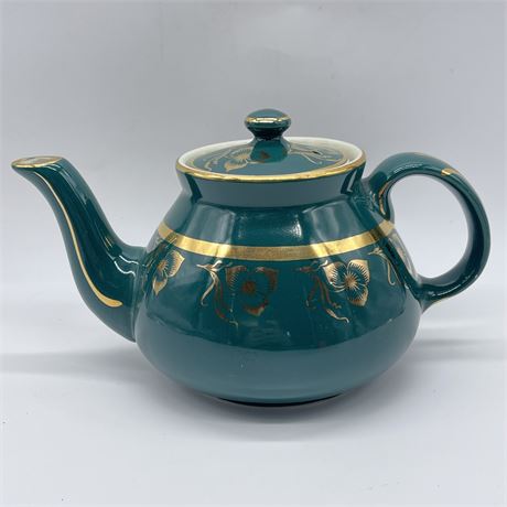 Hall Green with Gold Flowers Tea Pot