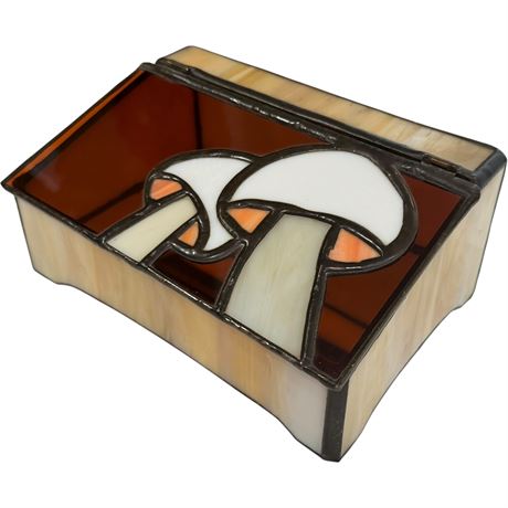 Stained Glass Mushroom Motif Mirrored Jewelry Box