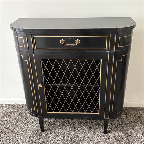 Ebonized Wood Credenza with Metal Grill Cabinet Door