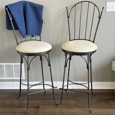 Charleston Forge Wrought Iron Shaker Arch Swivel Bar Stools w/ Additional Fabric