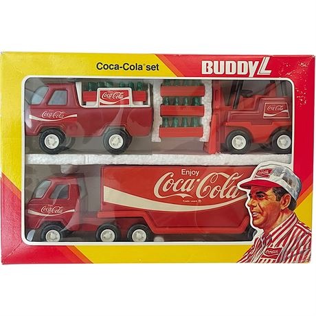 Vtg Buddy L Coca-Cola Steel Toy Truck Set in Original Box