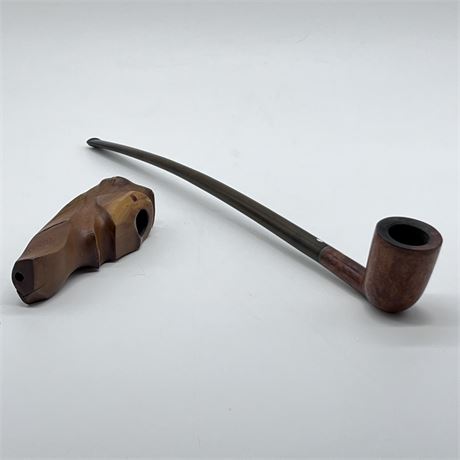 Vintage Smoking Pipes - Dr. Grabow and Unique Carved Wood Pipe
