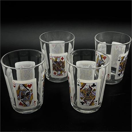 Set of 4 Vtg Arcoroc Playing Cards Designed Whiskey Glasses