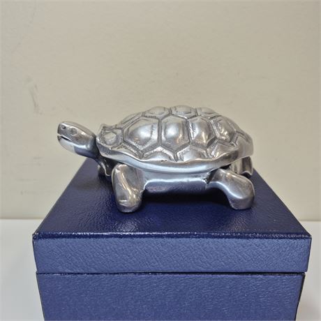 Vtg Pewter Turtle Trinket Box