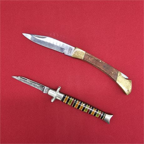 Utica Knife & Razor Co. Vintage Pocket Knife & Wood/Brass Handled Pocket Knife