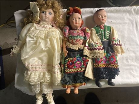 Lot 3 Porcelain Dolls