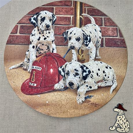 Firehouse Frolic Dalmatians Glued Puzzle Wall Hanging w/ Dalmatian Suncatcher