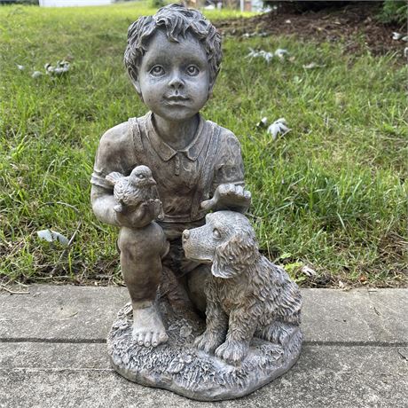 Boy with Dog Garden Statue