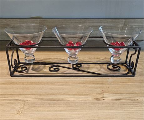 Metal stand with martini shaped glass inserts