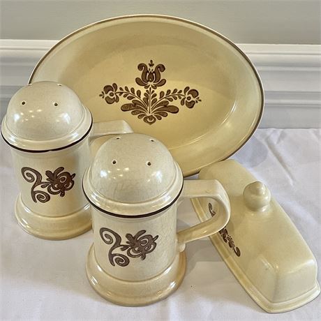 Pfaltzgraff "Village" Baking Dish, S&P Shakers & Butter Dish Cover