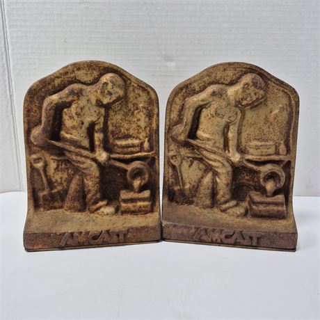 Vintage Cast Iron Foundry Worker Bookends