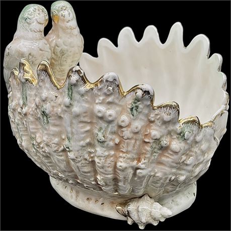 Vtg Ucagco Ceramic Double Parakeet Clam Vase / Dish