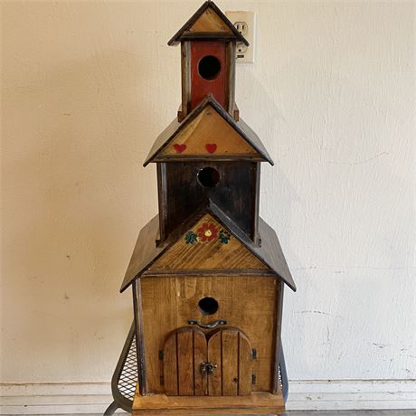 Multilevel Painted Wood Crafted Birdhouse