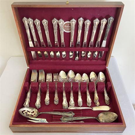 Setting for 12 Oneida Valley Rose Silver Plated Flatware Set in Silverware Chest