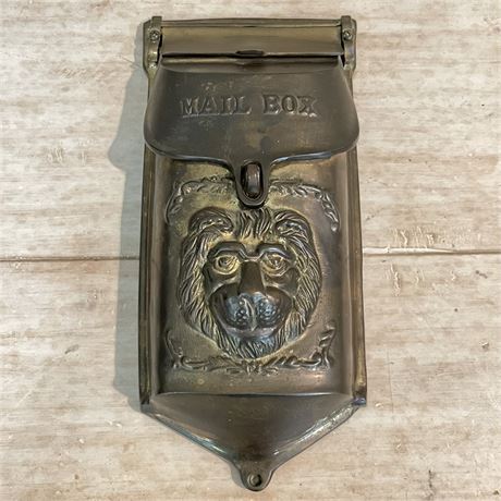 Vintage Old Solid Brass Mailbox with Lion's Head