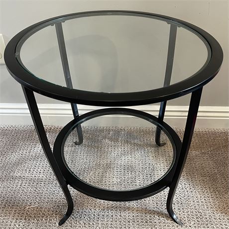 Round Metal 2-Tier Glass Top Side Table