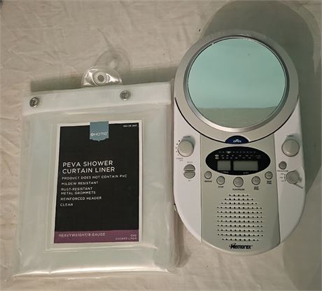 Battery operated shower radio and liner
