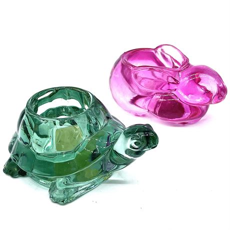 Pink Bunny and Green Turtle Votive Candle Holders