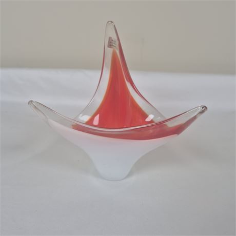 MCM Murano Hand-Blown Art Glass Bowl Red Core Handkerchief Style Italy