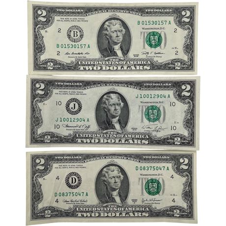 1976, 2003 A & 2009 $2 US Federal Reserve Bank Notes