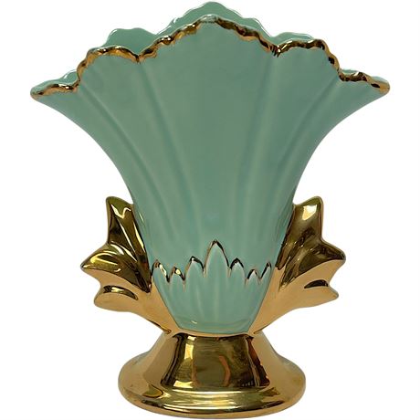 Vtg 22K Gold Plated Accented Art Deco Style Fan Vase