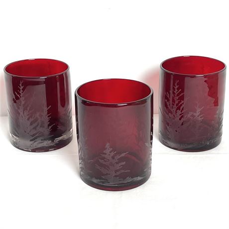 Chesapeake Bay Hurricane Candle Holders with Etched Winter Trees