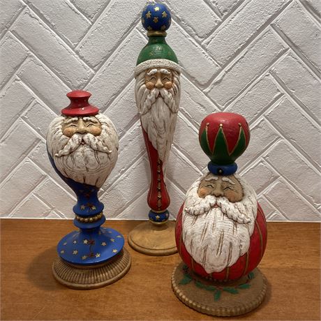 Set of 3 Vintage Santa Carved Wood-Like Resin Figurines