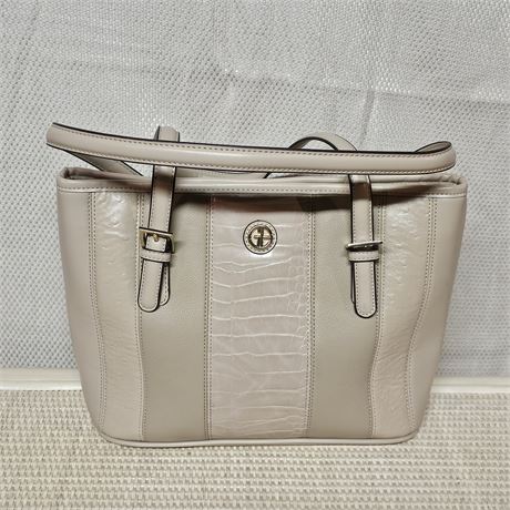Giani Bernini Mixed Media Medium Croc Embossed Faux Leather Tote in Flax