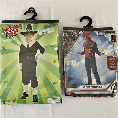 Jr. Medium Pilgrim Boy & Large Spiderman Halloween Costumes