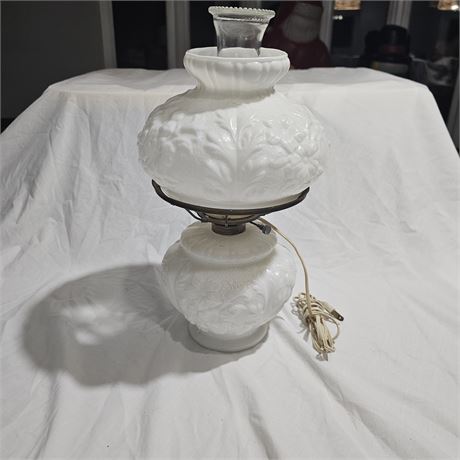 Fenton "Poppy"  milk glass table lamp.