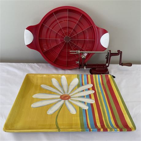 Watermelon Slicer, Peel Away Apple Slicer and Ceramic Daisy Serving Platter