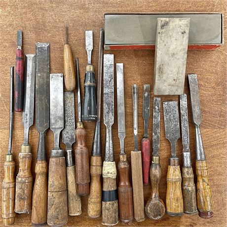 Antique/Vintage Wood Handled Chisels, Gouges & Sharpening Stones