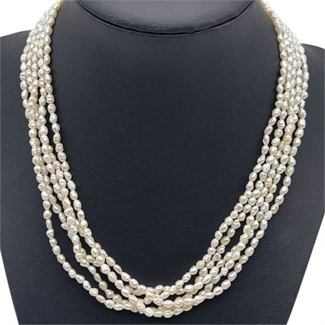 14K Gold Clasp Multi-Strand Pearl Necklace