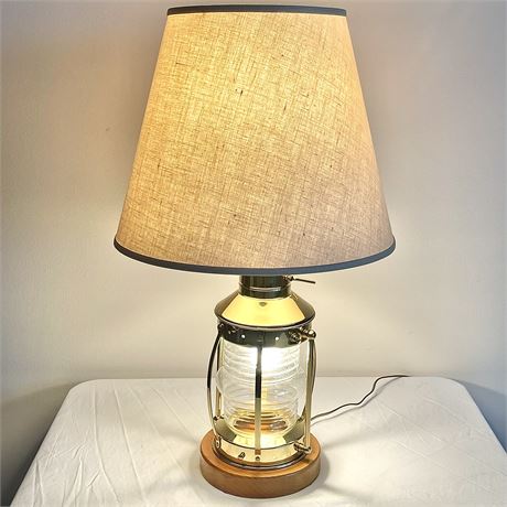 Nautical Brass Lighted Ship Lantern 3-Way Table Lamp with Night Light