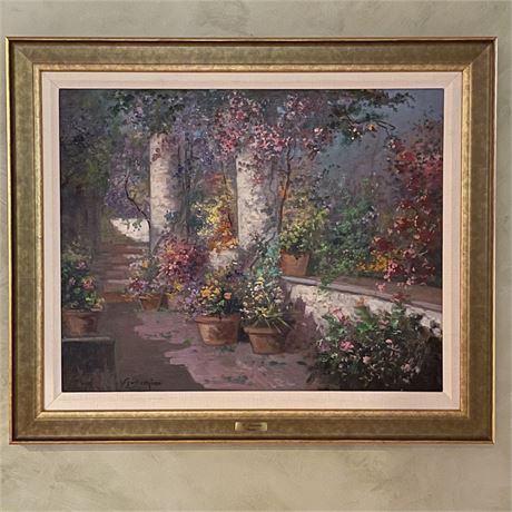 Signed Vincenzo Laricchia Oil on Canvas "Garden" Framed Painting