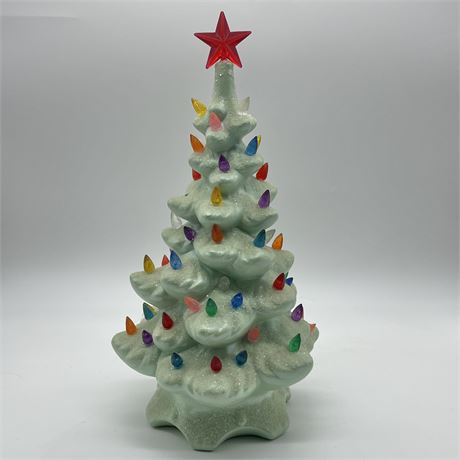 Vtg Ceramic Christmas Tree w/ Plastic Light Bulbs