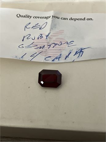 Red emerald-cut ruby gemstone