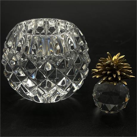 Crystal Glass Votive Holder & Crystal Pineapple Figurine