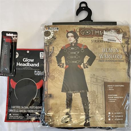 Demon Warlord Adult Medium Halloween Costume w/ Fake Blood & Horns Headband