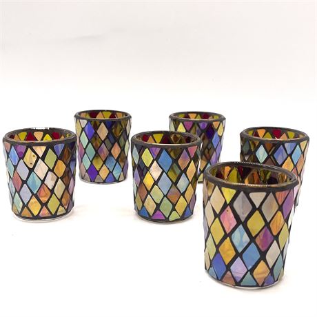 Set of 6 Stained Glass Votive Candle Holders