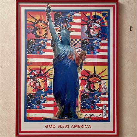 Signed Peter Max God Bless America Framed Poster (Personalized)