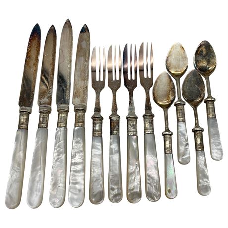 Vtg Sheffield England Silverplate Cutlery Set w/ Mother of Pearl Handles