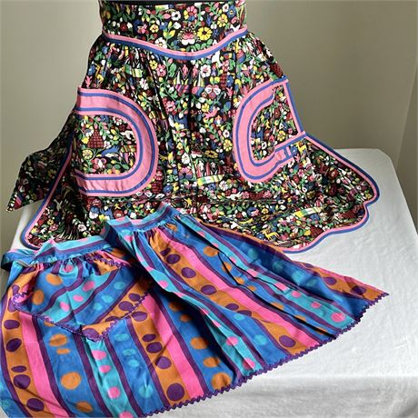 (2) Vtg Half Aprons with Pockets